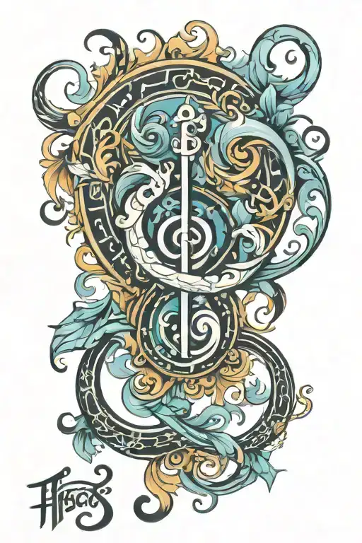 f-clef and pisces sign mixed tattoo design idea