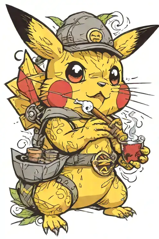 Pikachu smoking a cigar tattoo design idea