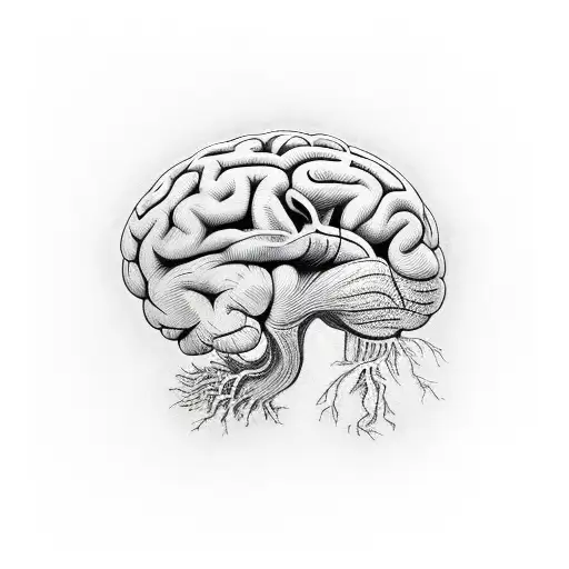 torutured yet revived brain tattoo design idea