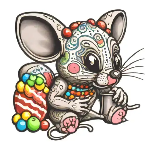 plasticine mouse eats skittles tattoo design idea