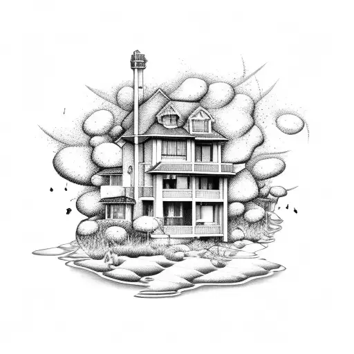a house in front of the beach tattoo design idea