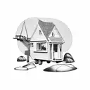 a tiny house in the beach tattoo design idea