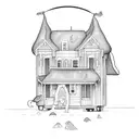 a tiny house in the beach tattoo design idea