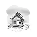 a tiny house in the beach tattoo design idea