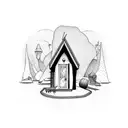 a tiny house in the beach tattoo design idea