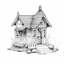 a tiny house in the beach tattoo design idea