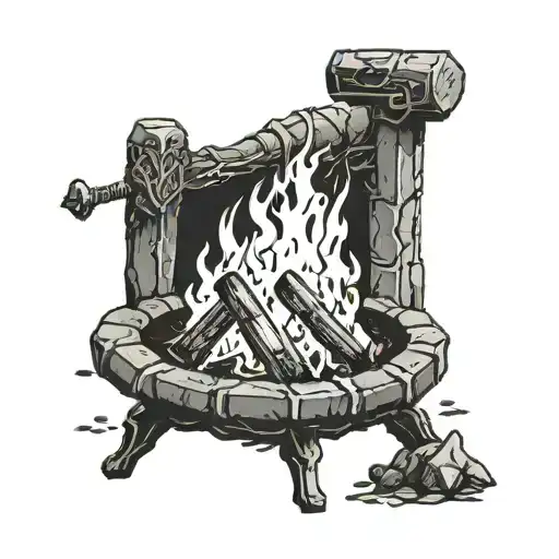 black and grey dark souls bonfire with background black tattoo design idea