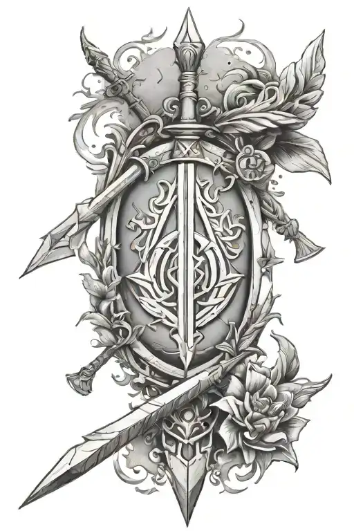 assassins creed odyssey symbol with the spear and animus background tattoo design idea