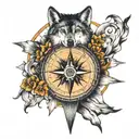 compass and wolf  tattoo design idea