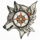 compass and wolf  tattoo design idea