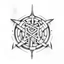 "I'm looking for a Viking tattoo design that incorporates the Valknut symbol and the names Daniel, Valeria, and Alejandr tattoo design idea