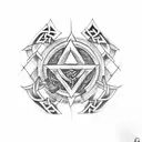 "I'm looking for a Viking tattoo design that incorporates the Valknut symbol and the names Daniel, Valeria, and Alejandr tattoo design idea