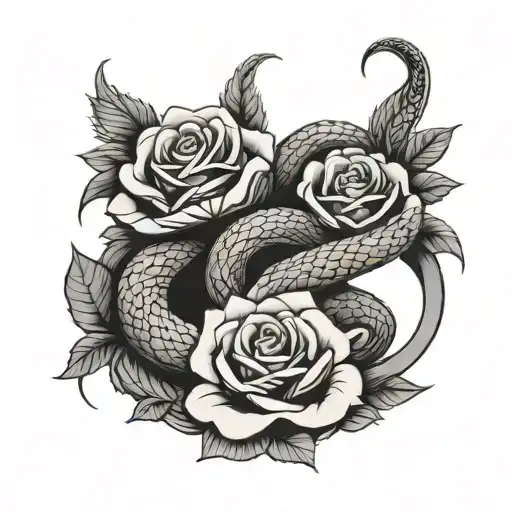 snake slithering inbetween 3 roses tattoo design idea