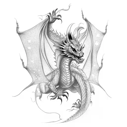 Dragon, sim, space, galaxy tattoo design idea