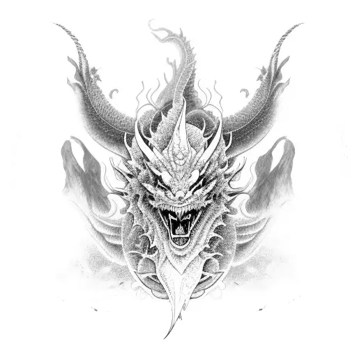 A celestial dragon wrapped around a black and grey representation of the anti right arm symbol tattoo design idea