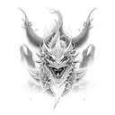 A celestial dragon wrapped around a black and grey representation of the anti right arm symbol tattoo design idea