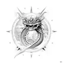 A celestial dragon wrapped around a black and grey representation of the anti right arm symbol tattoo design idea