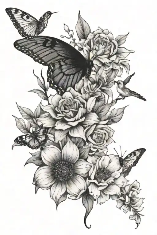 flora and fauna tattoo design idea
