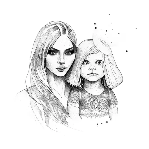 mother with her daughter tattoo design idea