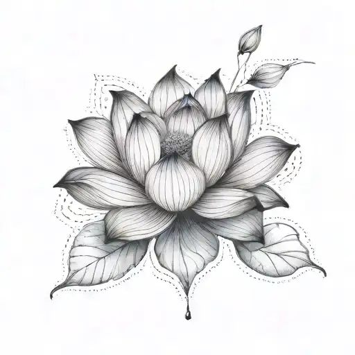 A serene and tranquil tattoo featuring a beautiful lotus flower blooming in a peaceful pond, symbolizing inner growth and personal transformation tattoo design idea