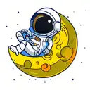 an astronaut sitting on the moon tattoo design idea