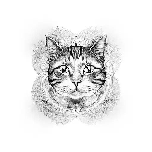 Incorporate a cat silhouette into a mandala design tattoo design idea