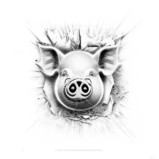 art brut, monochrome, pig, tooth, black and white tattoo design idea