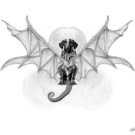 dachshund with dragon wings tattoo design idea