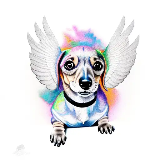 dachshund with winged feet tattoo design idea