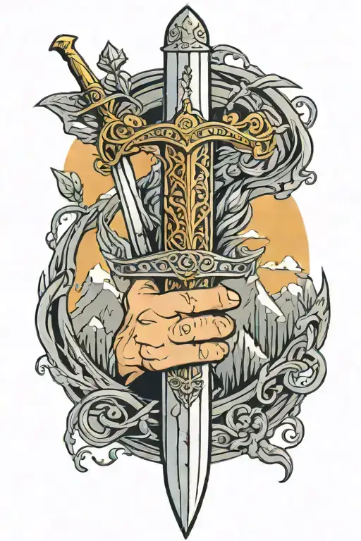 The Lord of the rings sleeve with a Narsil Sword on a inner forearm tattoo design idea