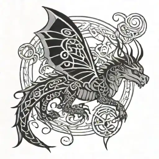 celtic moon butterfly dragon tattoo design idea