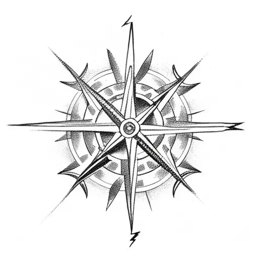 ship with lightning and compass  tattoo design idea