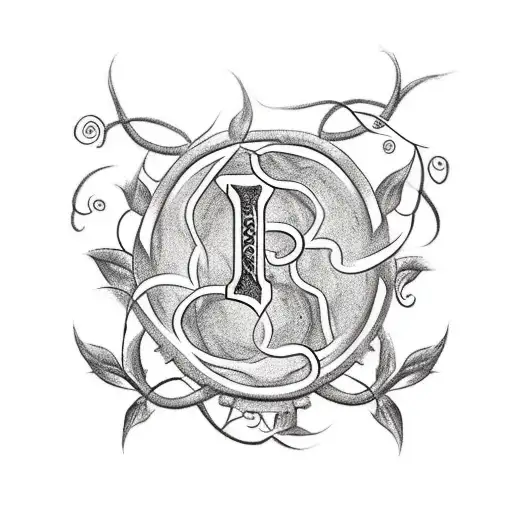 A tattoo of your children's initials carved into a rock, with vines and leaves growing out of it, symbolizing growth and family tattoo design idea
