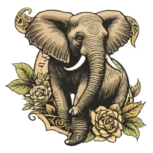 earthy and elephant surrounded by the name kelani faye Holloway-Torchia  tattoo design idea