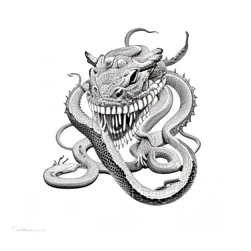 a demon eating a snake tattoo design idea