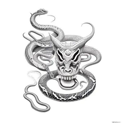a demon eating a snake tattoo design idea
