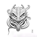 a demon eating a snake tattoo design idea
