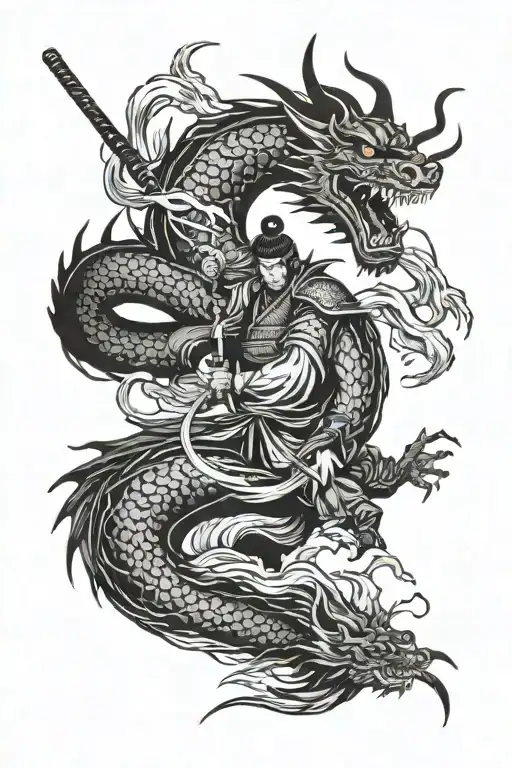samurai and hanya and japanese dragon tattoo design idea