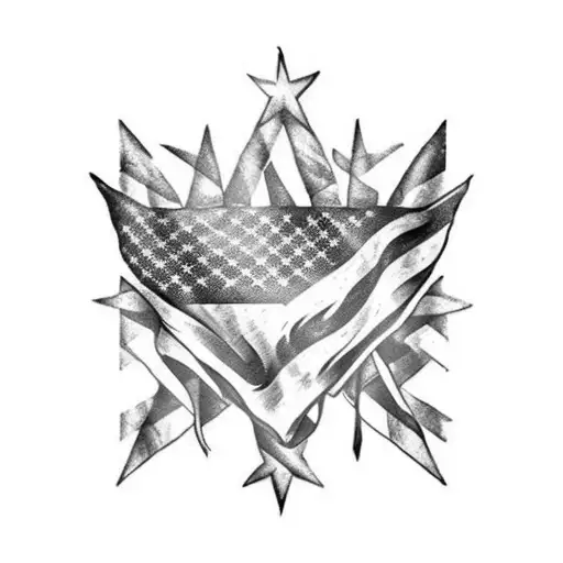 flag with skin rips tattoo design idea