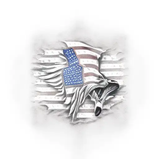 flag with skin rips tattoo design idea