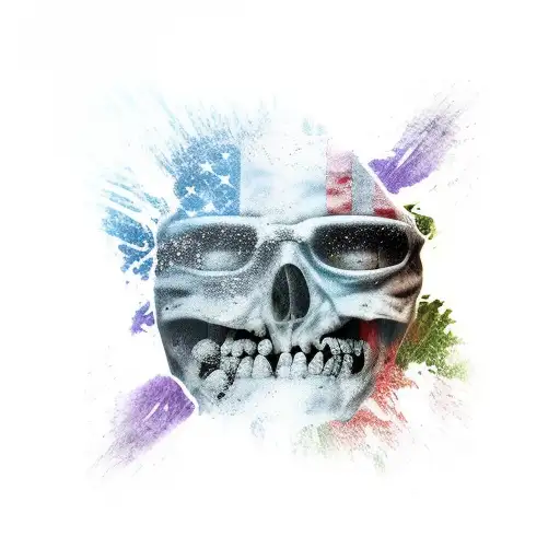 flag with skin rips tattoo design idea