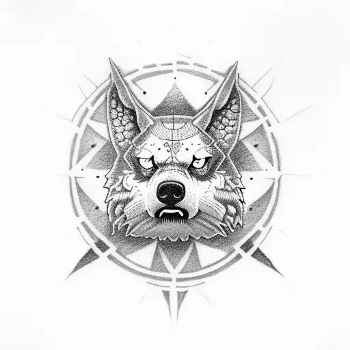 lobo com uma coleira igual uma faixa preta de jiu-jitsu  tattoo design idea