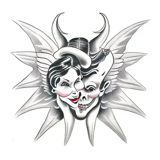 Devil and angel with cello tattoo design idea