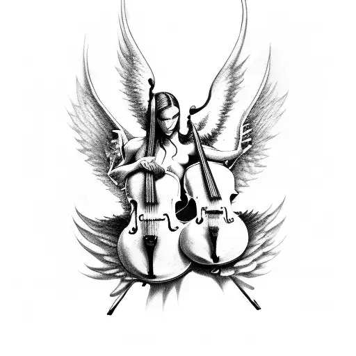 Devil and angel with cello tattoo design idea