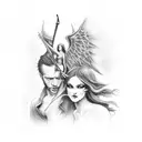 Devil and angel with cello tattoo design idea