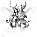 Devil and angel with cello tattoo design idea