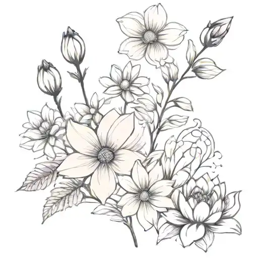 spine tattoo with roses, daisies, cosmos, and waterlily tattoo design idea