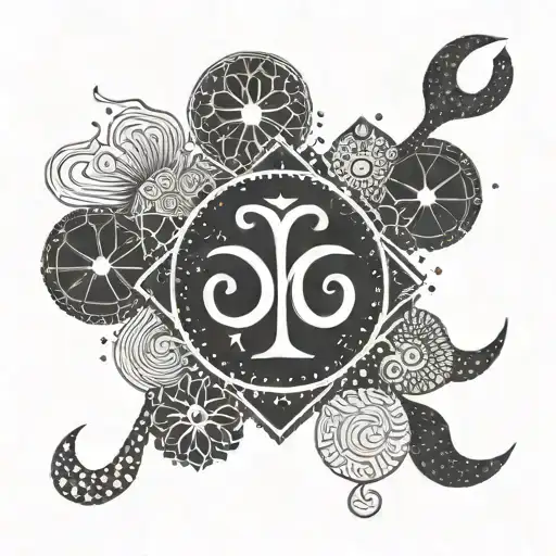 A minimalist tattoo of the symbols for Cancer, Virgo, and Sagittarius arranged in a unique pattern tattoo design idea