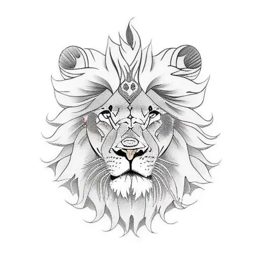 lion bitting skul tattoo design idea