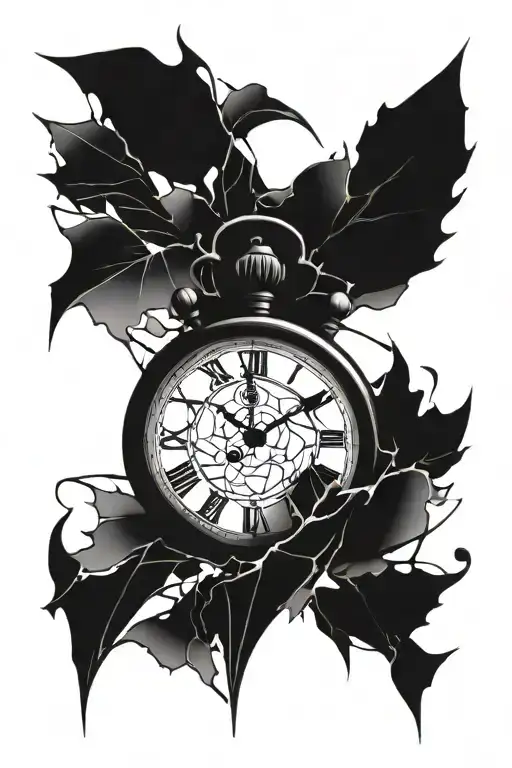 shattered clock and shattered heart  tattoo design idea